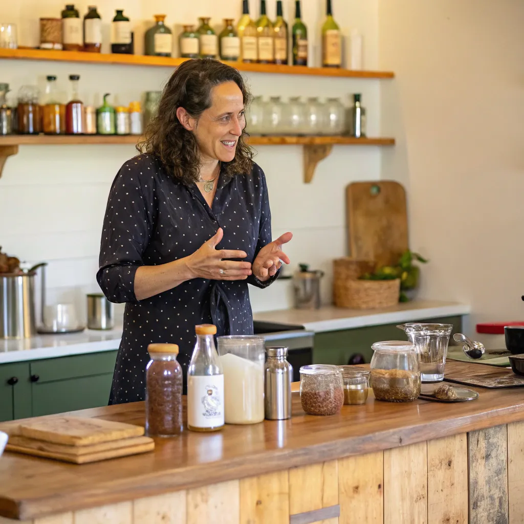 Founder Valerie discussing beverage crafting techniques